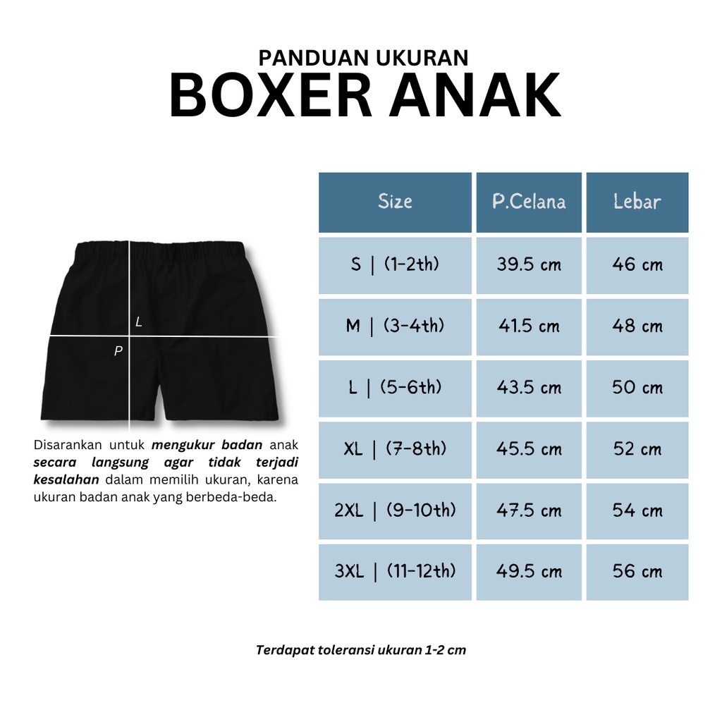 Boxer Anak laki laki dan perempuan | Celana pendek anak-anak boxser| Celana dalam kolor bokser anak usia 1 - 12 tahun tersedia banyak varian warna - BXP