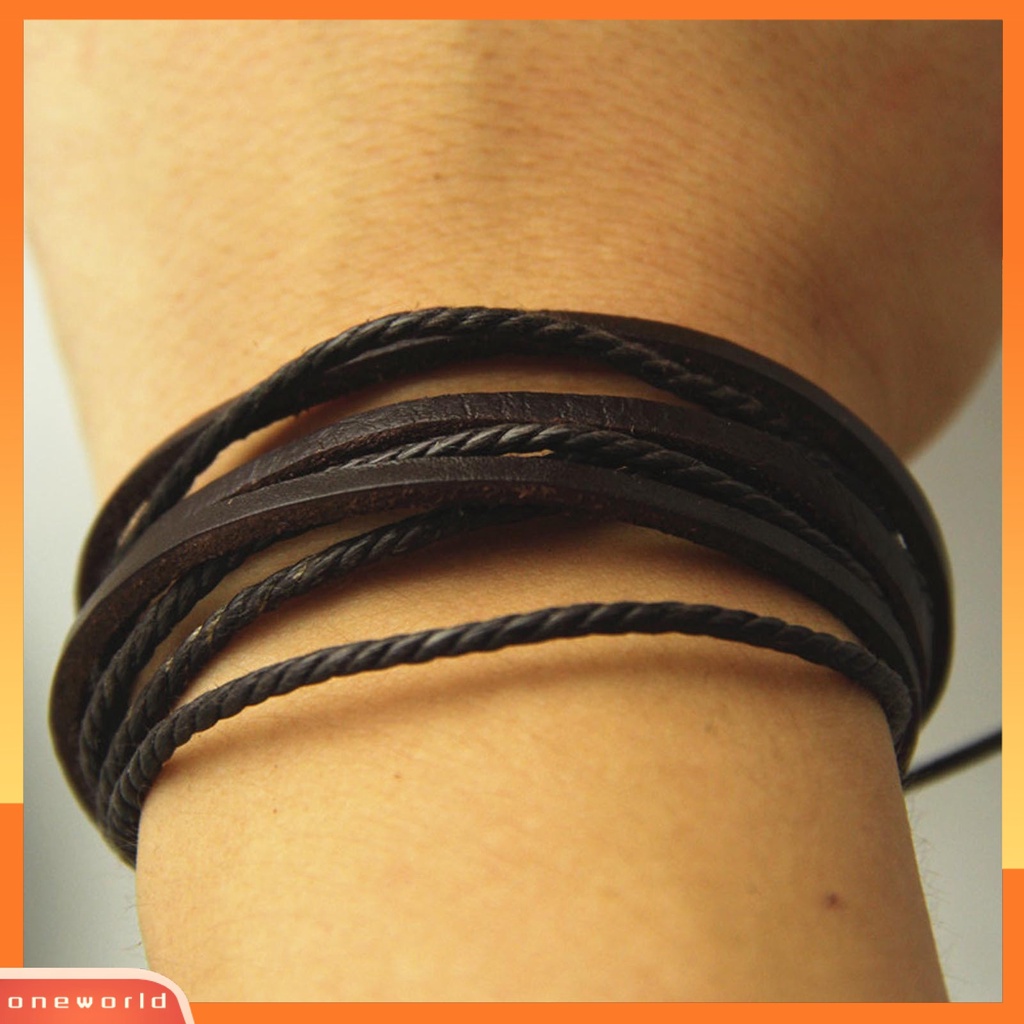 [EONE] Gelang Pria Vintage Multi Layers Faux Leather All Match Gelang Cowok Untuk Hadiah