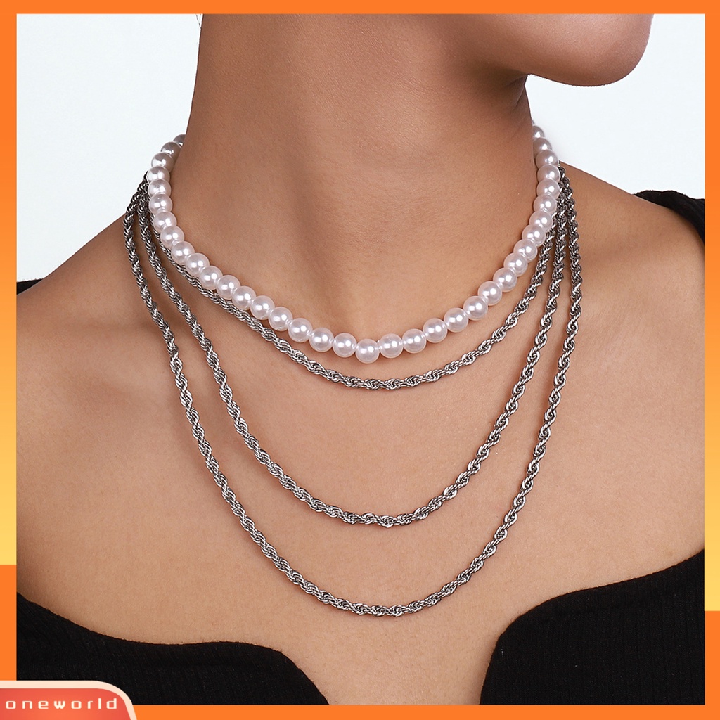 [EONE] 2 Pcs Wanita Kalung Multi Layer Mutiara Imitasi Perhiasan Berlebihan Stackable Necklaces Untuk Pakaian Sehari-Hari Perjamuan Pernikahan