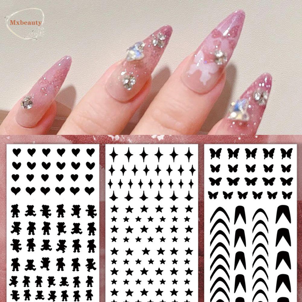 Mxbeauty Nail Art Airbrush Stensil Trendi Cinta Hati Perekat Diri Slider Bintang Kupu-Kupu Manikur Aksesoris Salon Pasokan Nail Art Template