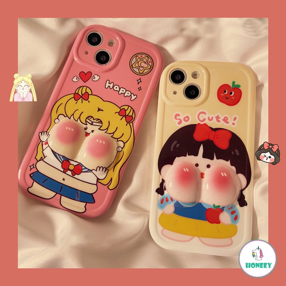 IPHONE Ins Korea 3D Lucu Penutup Wajah Besar Untuk Untuk Iphone13 12 11 Pro Max14 Plus Kartun Lucu Cubit Wajah Ponsel Case TPU Soft Shell