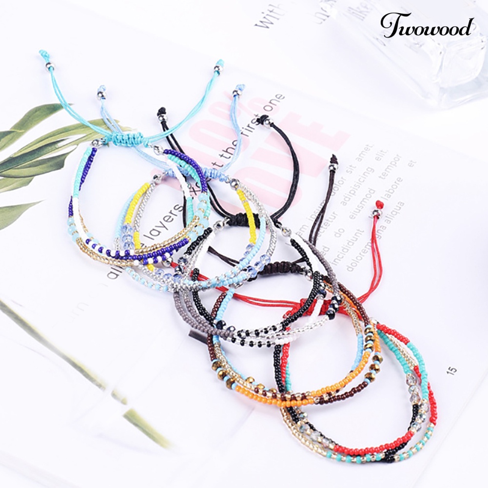 Twowood Bohemian Wanita Warna-Warni Manik-Manik Multilayer Gelang Handmade Anyaman Perhiasan Hadiah