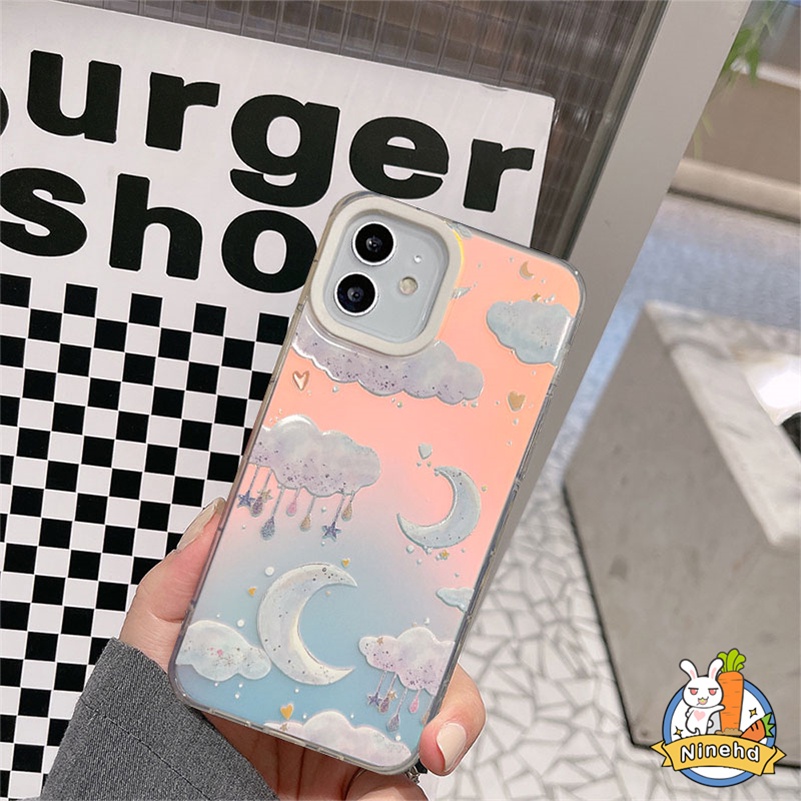 IPHONE Casing Kompatibel Untuk Iphone14 13 12 11 Pro Max X Xr Xs Max8 7 6 Plus SE 2020 Mewah High-end Laser Bersinar Bintang Bulan Casing Ponsel Dengan Anti Gores Silikon Lembut Cover Pelindung
