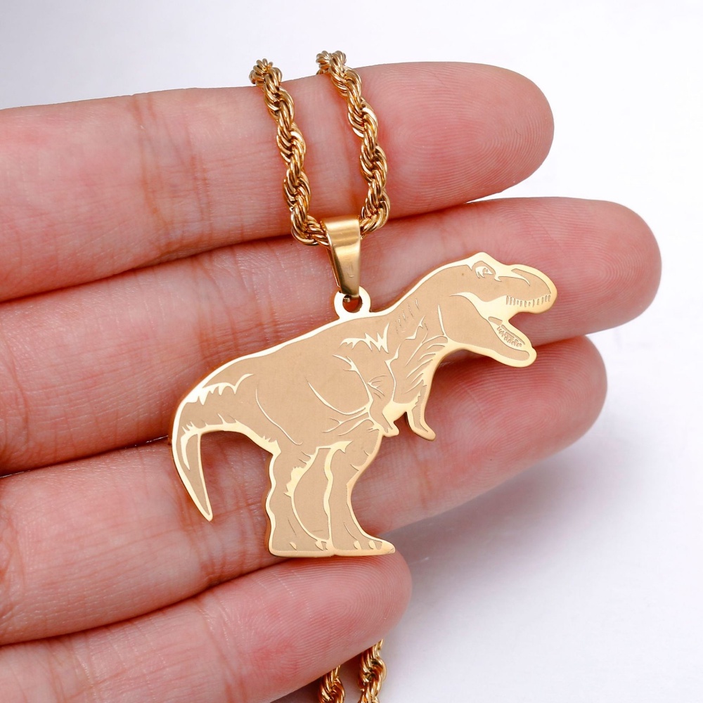 [X C Kalung] Emas &amp; Perak Baru Hip-hop Punk Retro Tyrannosaurus Rex Desain Dinosaurus Titanium Steel Liontin Kalung Anti Karat Untuk Pria Dan Wanita Perhiasan Hadiah Liburan