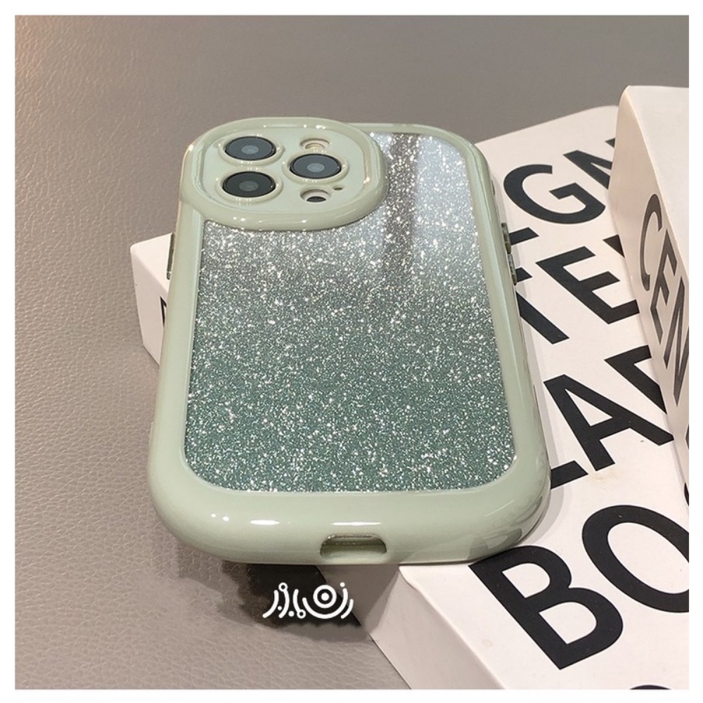 Casing Ponsel Bingkai Oval Glitter Hijau Mint Lucu Untuk iPhone 14 Pro 13 12 11 Pro Max Warna Permen Shockproof Bumper Penutup Belakang