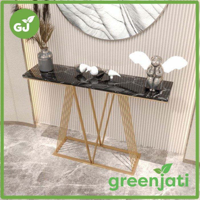 Meja Konsol Stainless - Meja Konsol Top Marmer Hitamarquina greenjati