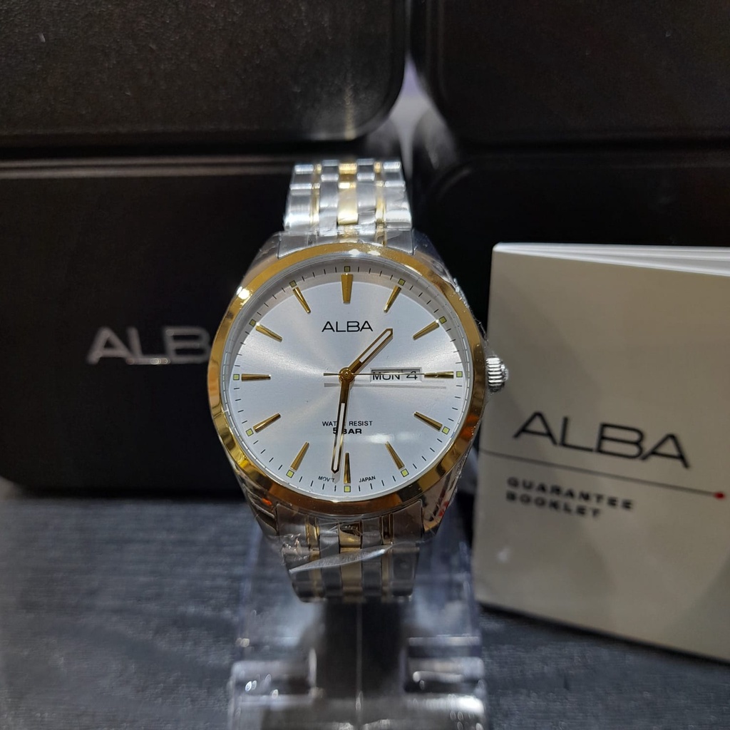 JAM TANGAN PRIA ALBA AJ6182X1 SILVER GOLD RANTAI ORIGINAL CLASSIC