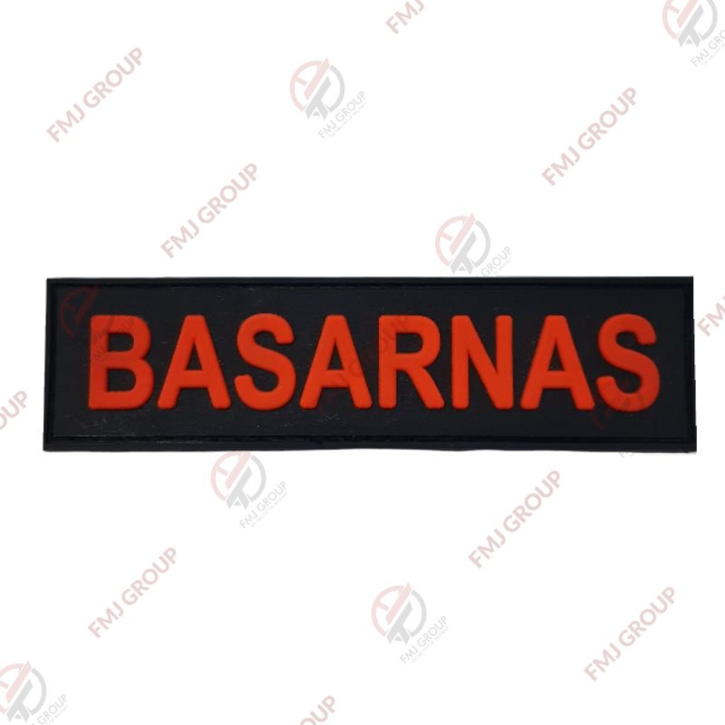 Patch Rubber Emblem BASARNAS / Tulisan BASARNAS Dasar Hitam Huruf Oren