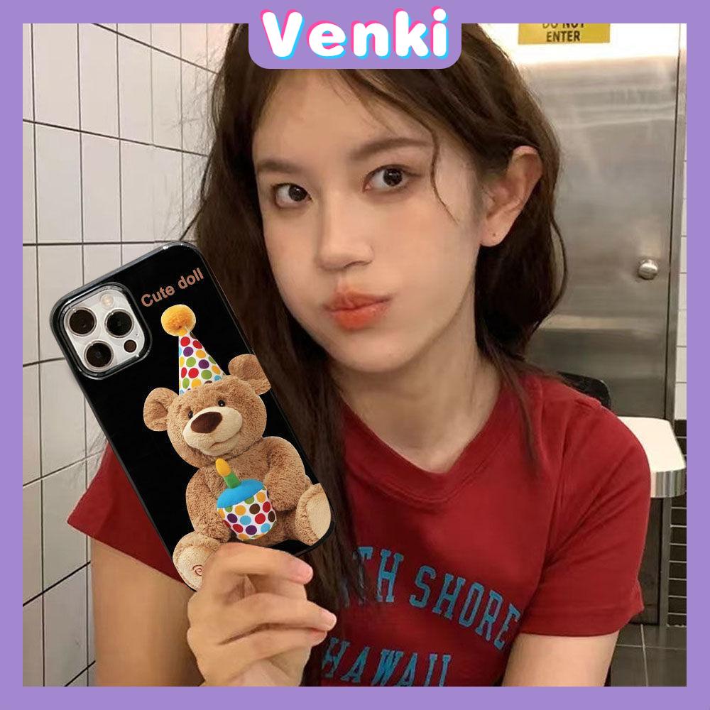 VENKI - For iPhone 11 iPhone Case Black Glossy TPU Soft Case Shockproof Protection Camera Cute Doll Bear Compatible with iPhone 14 13 Pro max 12 Pro Max xr xs max 7Plus 8Plus