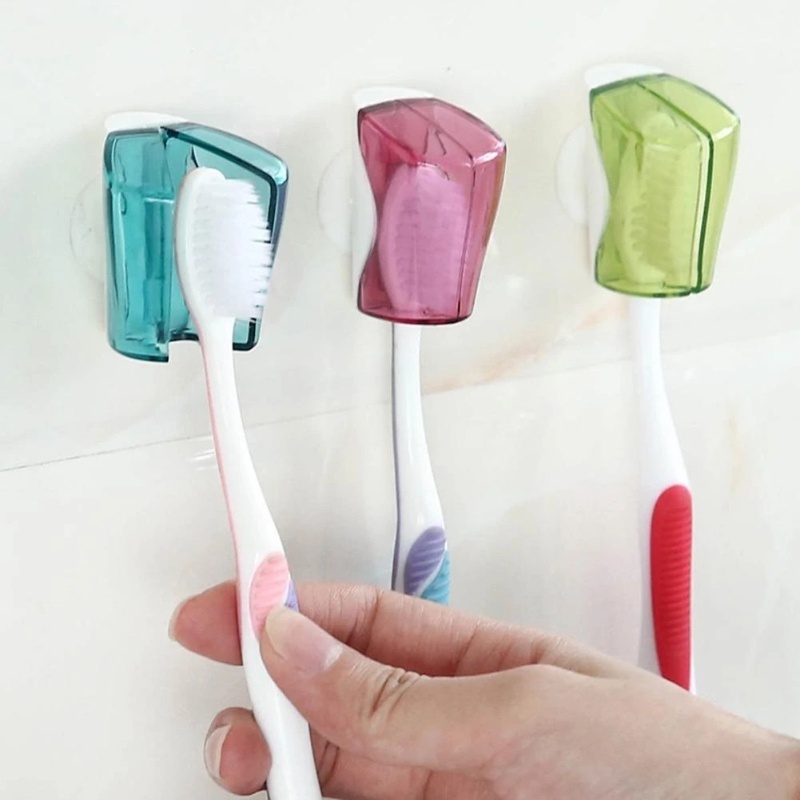 [Harga Grosir] Case Pelindung Kepala Sikat Gigi Portable Toothbrush Cover with Suction Cup Wall Mounted Toothbrush Holder Rak Kotak Sikat Gigi Tahan Debu Tahan Air