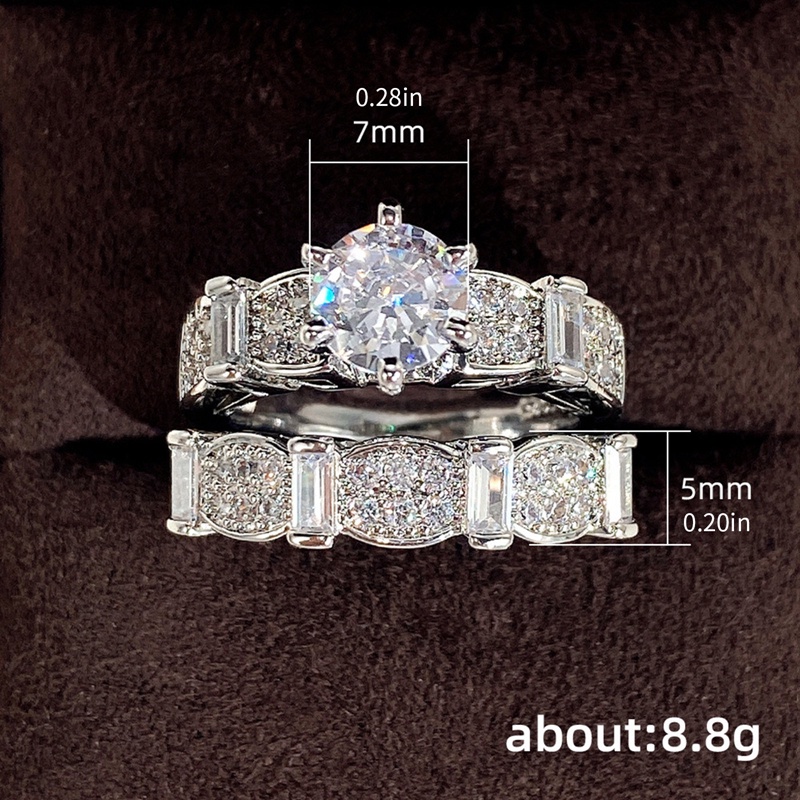 2pcs/set Cincin Kawin Wanita Mewah AAA Cubic Zirconia Kristal Rings High Quality Fashion Jewelry