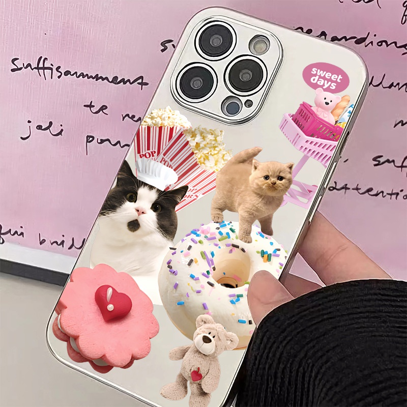 IPHONE Soft Phone Case Kompatibel Untuk Iphone11 14 13 12 Pro XS Max Casing Kucing Lucu XR X8+76S Plus Mini Electroplate TPU Silikon Shockproof Cover