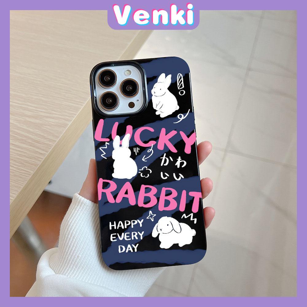 VENKI - For iPhone 11 Phone Case Black Glossy TPU Soft Case Shockproof Protection Camera Cute Little White Rabbit Compatible with iPhone 14 13 Pro max 12 Pro Max xr xs max 7 8 Plus