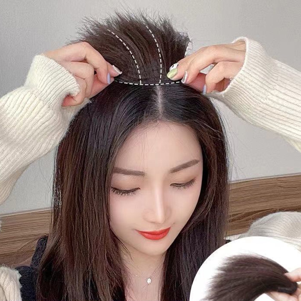 Alami Meningkatkan Volume Rambut Berbulu Wig Potongan Tak Terlihat Mulus Wanita Tinggi Tengkorak Top Rambut Wig Aksesoris