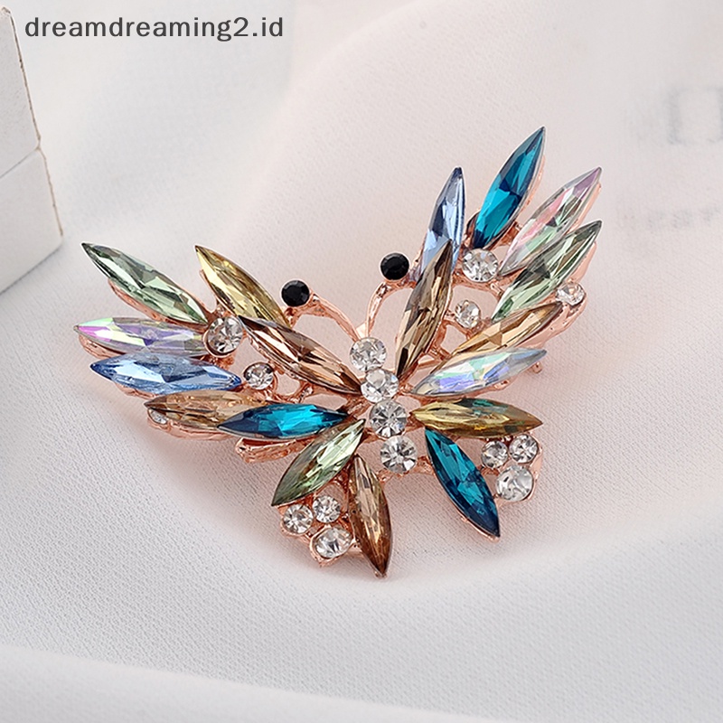 (drea) Fashion Kristal Warna-Warni Bros Pin Hewan Kupu-Kupu Enamel Wanita Hadiah Perhiasan//