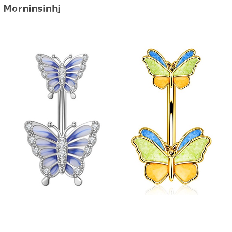 Mornin 1PC/6PCS Stainless Steel Butterfly Pearl Belly Button Ring Drip Minyak Pusar Kuku Tubuh Perhiasan Untuk Wanita Dekorasi Tubuh id