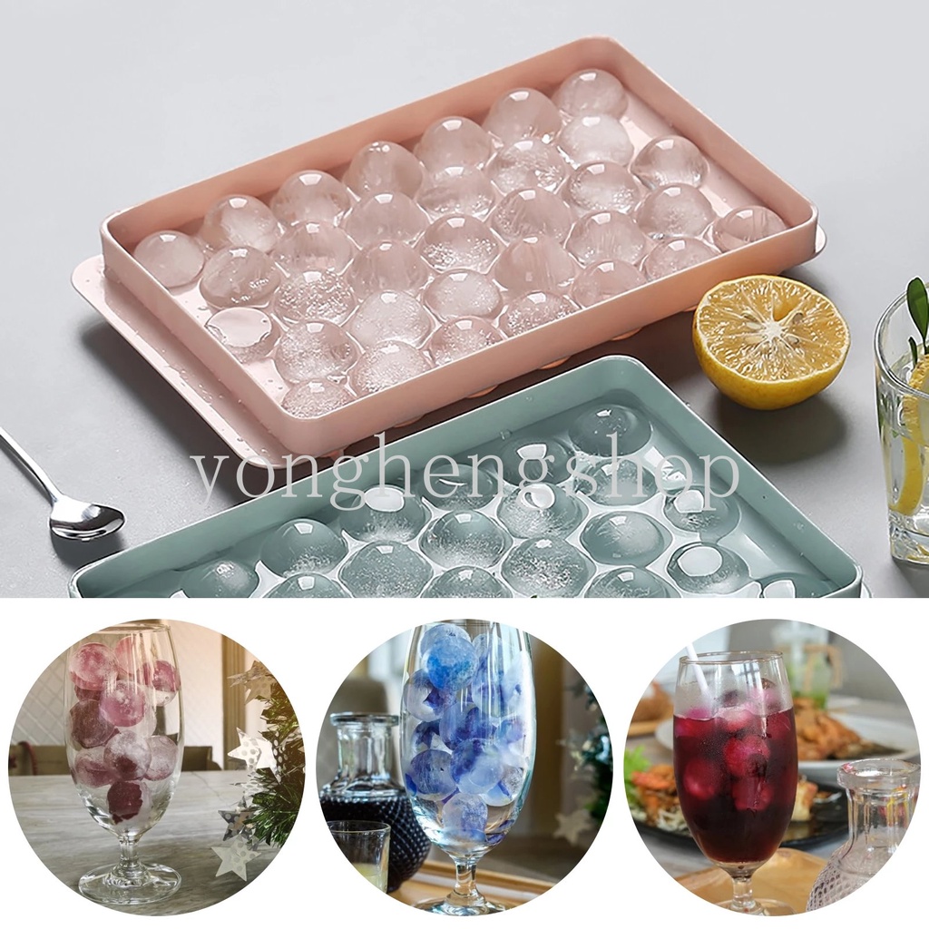 33kisi Cetakan Es Bola Bulat 3D Dengan Penutup DIY Buatan Sendiri Ice Cube Tray Untuk Cocktail Whiskey Minuman Dingin Bar Pesta Supply Alat Pembuat Es Gadget Dapur