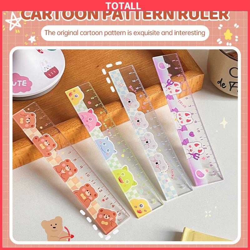 COD 15cm Bear Rabbit Ruler Multifungsi Diy Alat Gambar Siswa Kartun Penggaris Double-Totall