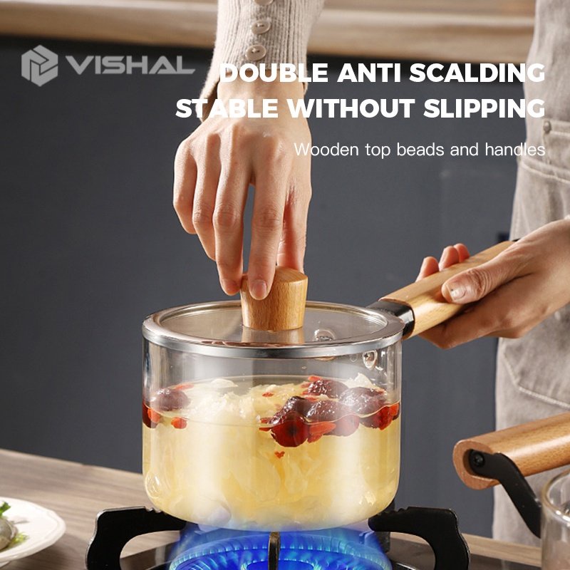VISHAL Pot Panci Masak Stewing Soup Pot Borosilicate Glass Dengan Pegangan/ Panci Kaca Transparant Anti Api Anti Panas Borosilicate