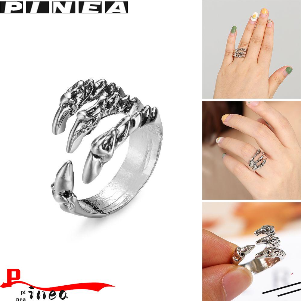 Cincin Nanas Titanium Steel Dapat Disesuaikan Terbuka Antik Cakar Naga