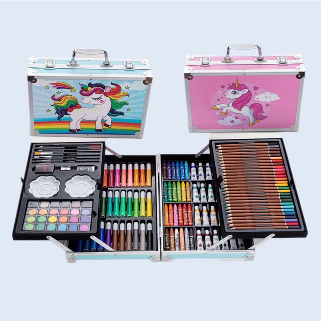 WE Crayon Set 145pcs Koper Aluminium Besi Krayon Pensil Warna 145 Pcs Box Alat Lukis Anak Koper Set