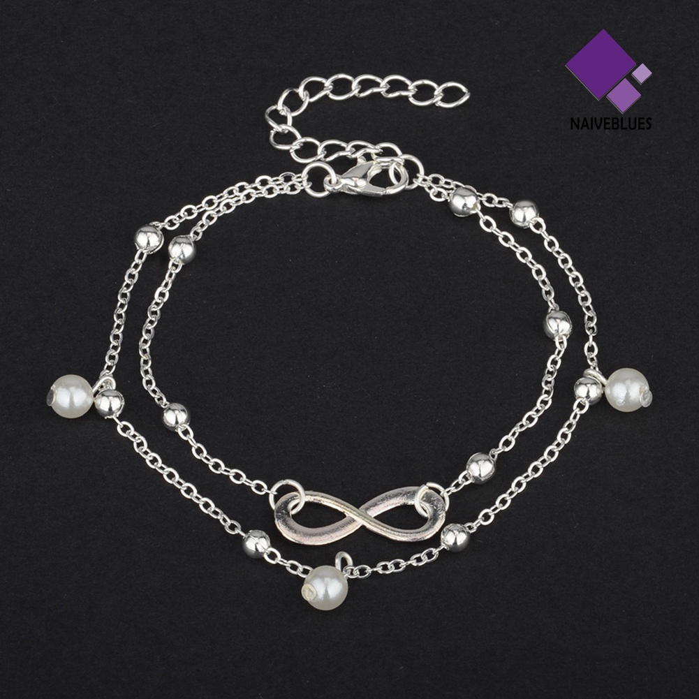 &lt; Naiveblues &gt; Sandal Boho Pantai Barefoot Infinit-y Charm Manik Gelang Kaki Layers Anklet