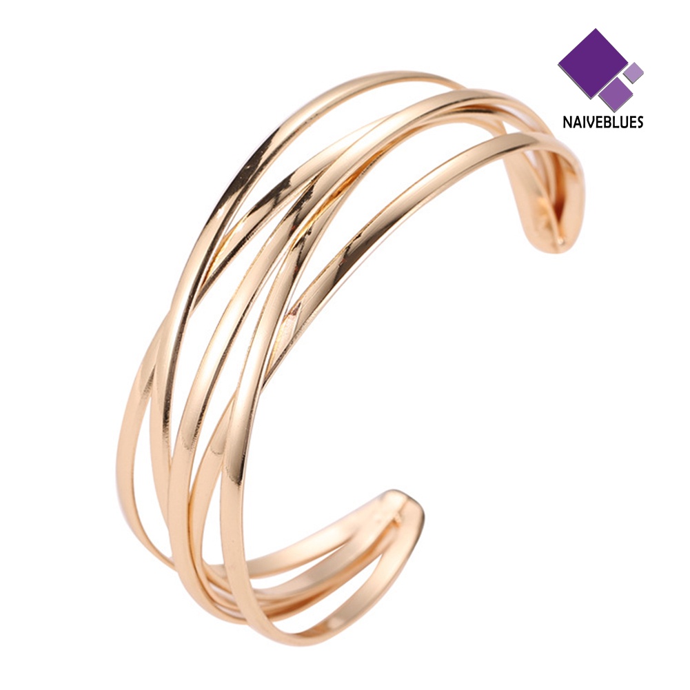 &lt; Naiveblues &gt; Fashion Wanita Multilayer Salib Bangle Gelang Terbuka Manset Pergelangan Tangan Hadiah