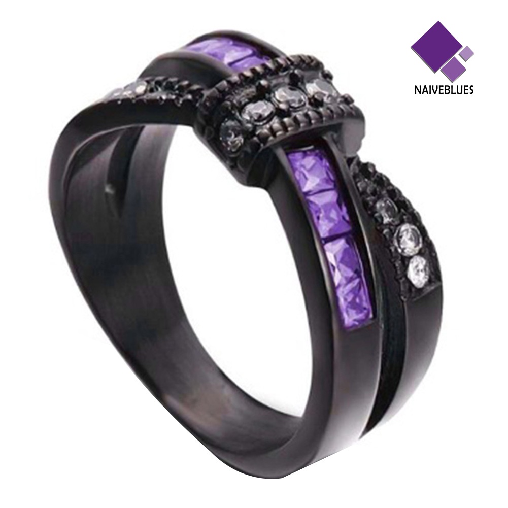 &lt; Naiveblues &gt; Fashion Wanita Faux Amethyst Hias Silang Ikatan Simpul Pertunangan Cincin Hadiah