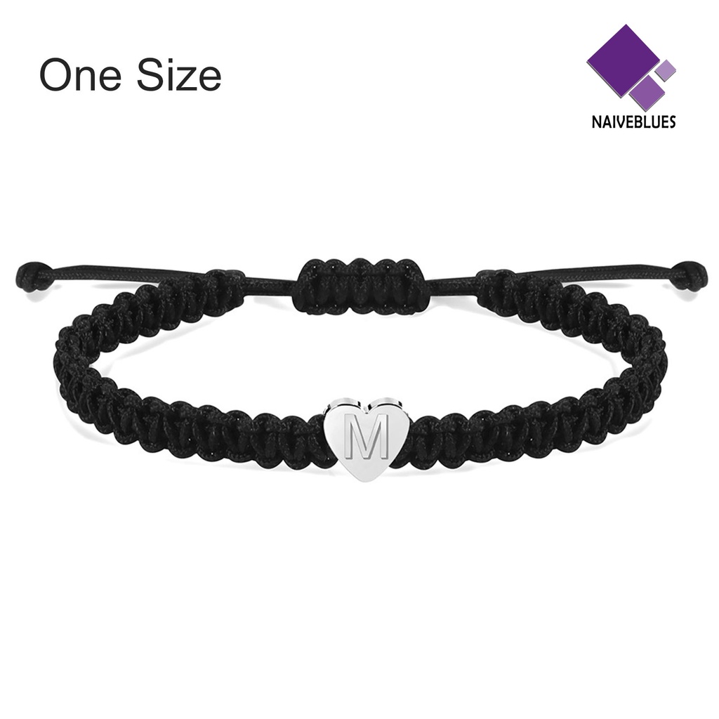 &lt; Naiveblues &gt; Gelang Couple Bentuk Hati Tali Kepang Adjustable Melar Semua Pertandingan Hadiah26Inisial