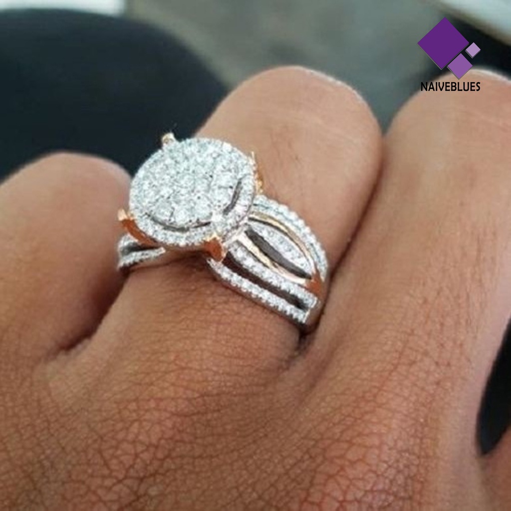 &lt; Naiveblues &gt; Cincin Wanita Hias Berlian Imitasi Tidak Luntur Ringan Multi Layers Pernikahan Untuk Ulang Tahun