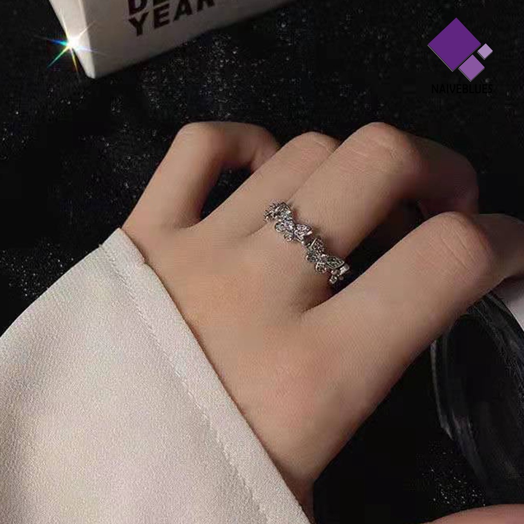 &lt; Naiveblues &gt; Cincin Jari Kupu-Kupu Pembukaan Perhiasan Adjustable Gaya Korea Ring Engagement