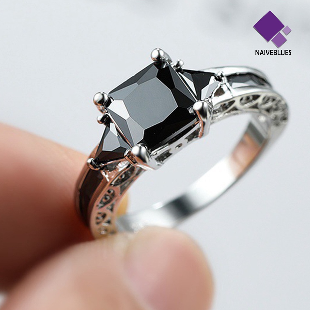 &lt; Naiveblues &gt; Wanita Cincin Cubic Zirconia Eropa Dan Amerika Berongga Keluar Geometris Dekorasi Lady Promise Band