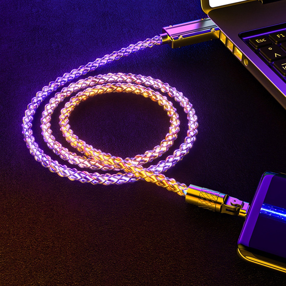 Kabel Data Kabel USB LED LED Phantom Fast Charging Cable Cocok Untuk IPhone Android Type-C Dekorasi Desktop Kabel Cas LED