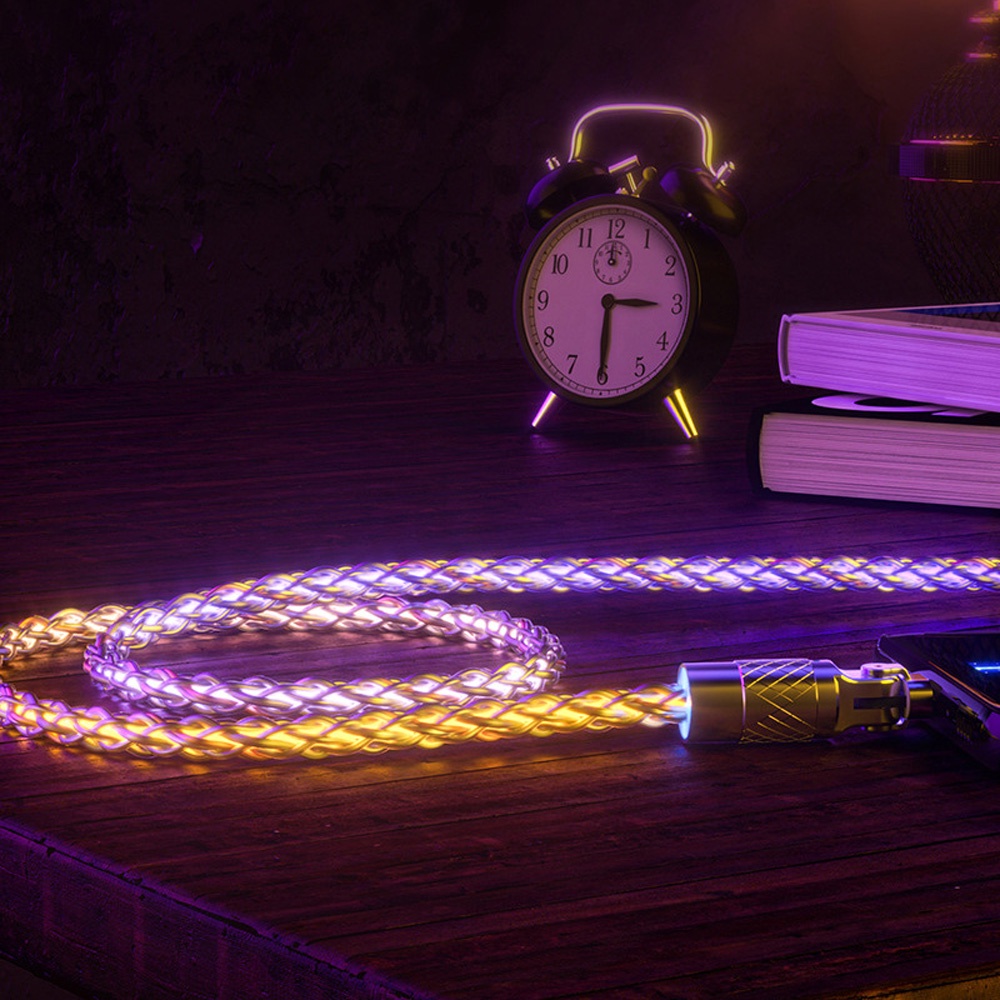 Kabel Data Kabel USB LED LED Phantom Fast Charging Cable Cocok Untuk IPhone Android Type-C Dekorasi Desktop Kabel Cas LED