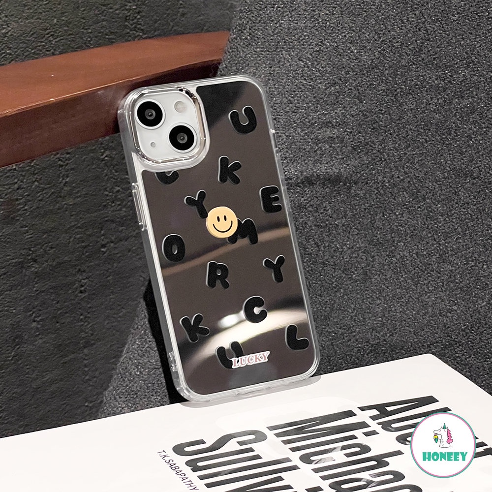 IPHONE Casing Ponsel Cermin Smile Huruf Lucu Kompatibel Dengan Iphone11 13 14 Pro Max12 Pro Lensa Metal Shockproof Pelindung Cover