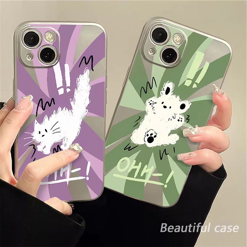 IPHONE Cute Dog Cat Kupon Lembut Electroplate Phone Case Kompatibel Untuk Iphone14 13 12 11 Pro XS Max XR X8 +7 6S Plus Casing Mini TPU Silikon Shockproof Phone Cover