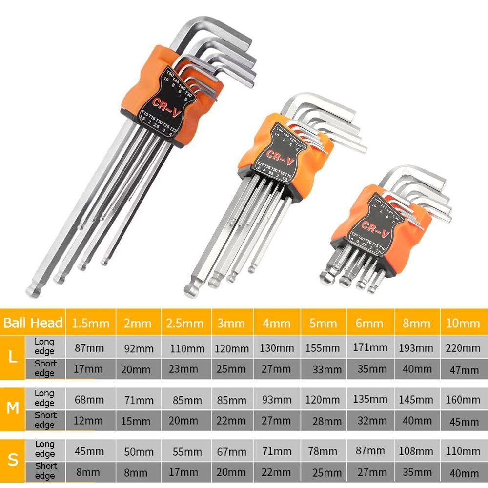 TOP 9pcs Obeng Double-End Tahan Lama L Type Spanner Allen Key Hexagon