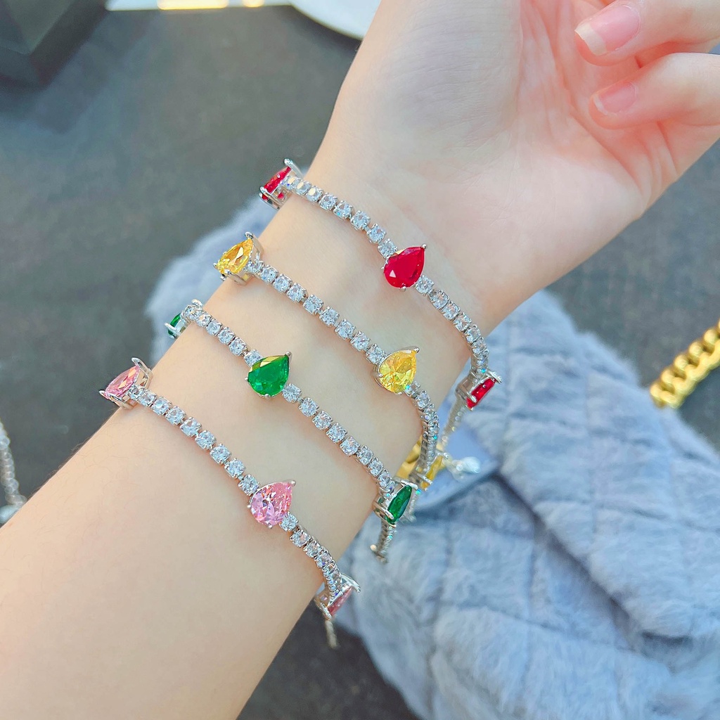 Goldkingdom Fashion Perhiasan Aksesoris Ready Stock Merah Muda Berlian Pir Bentuk Gelang Nenek Burung Merpati Hijau Darah Ruby Berlian Kuning Warna-Warni Harta Gelang Perempuan