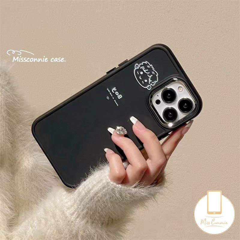 IPHONE Casing Ponsel Cowok Cewek Simple Lucu Kompatibel Untuk Iphone11 14 12 13 Pro Max7 8 Plus X XR 8plus XS MAX 7plus Pasangan Plating Bingkai Lensa Logam Lembut Tpu Penutup Belakang