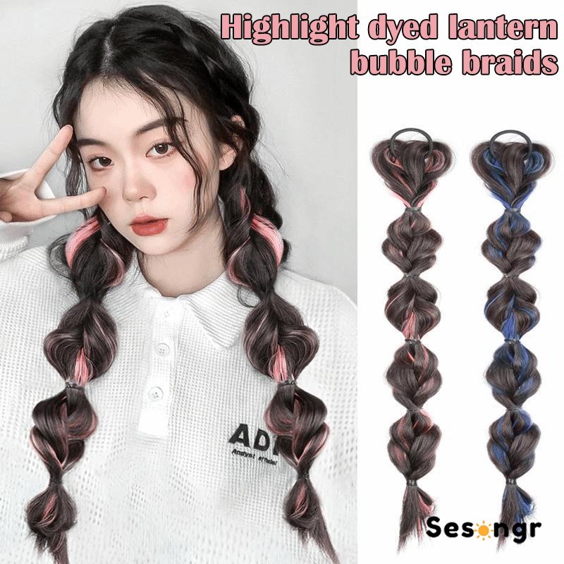 Ekor Kuda Poni Ganda Tinggi Wanita, Sorot Lantern Puff, Kepang Twist, Kepang Wig Tali - SG