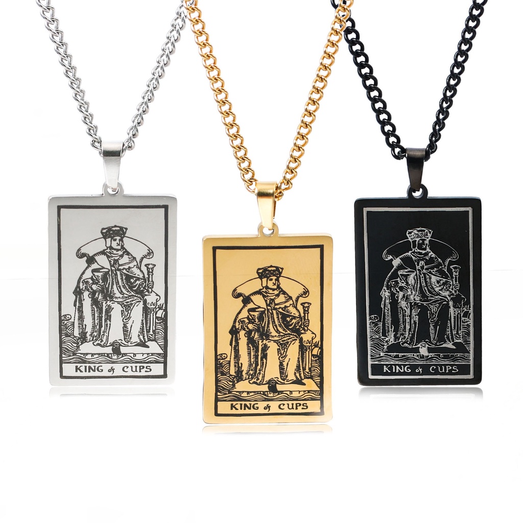 [X C Kalung] Emas &amp; Perak Baru Hip-hop Punk Retro Waite Tarot Suci Grail Raja ​​Kalung titanium Steel Liontin Anti Karat Untuk Pria Dan Wanita Hadiah Liburan Permata