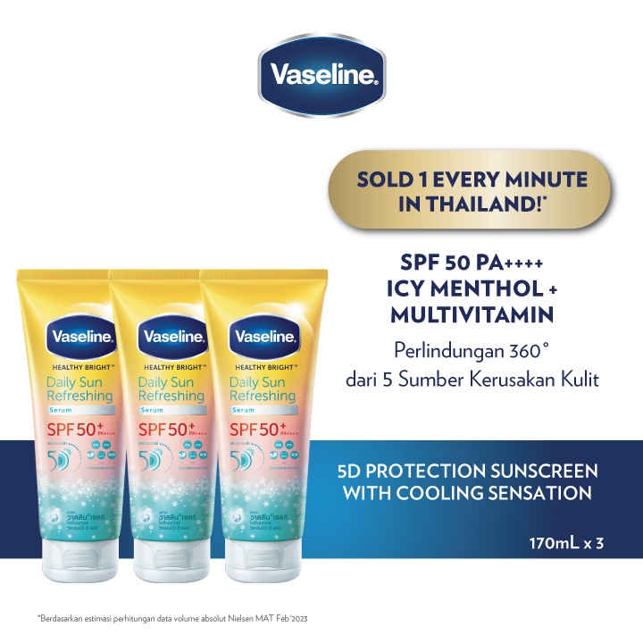 Vaseline SPF50 Refreshing Daily Sunscreen Serum Perlindungan UVA UVB 170ml Triplepack