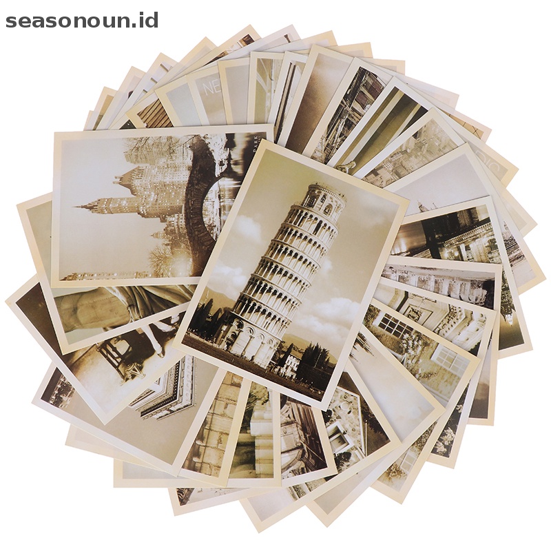 Seasonoun 32pcs travel postcard vintage landscape building Foto Gambar poster post Kartu.