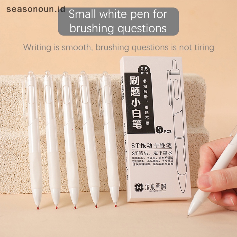 Seasonoun 5Pcs Kawaii Gel Pen Set Ujian Pekerjaan Rumah Pen 0.5m Cepat Kering Carbon Water-based Pen Sig Pen Alat Tulis Kantor Sekolah Supply.