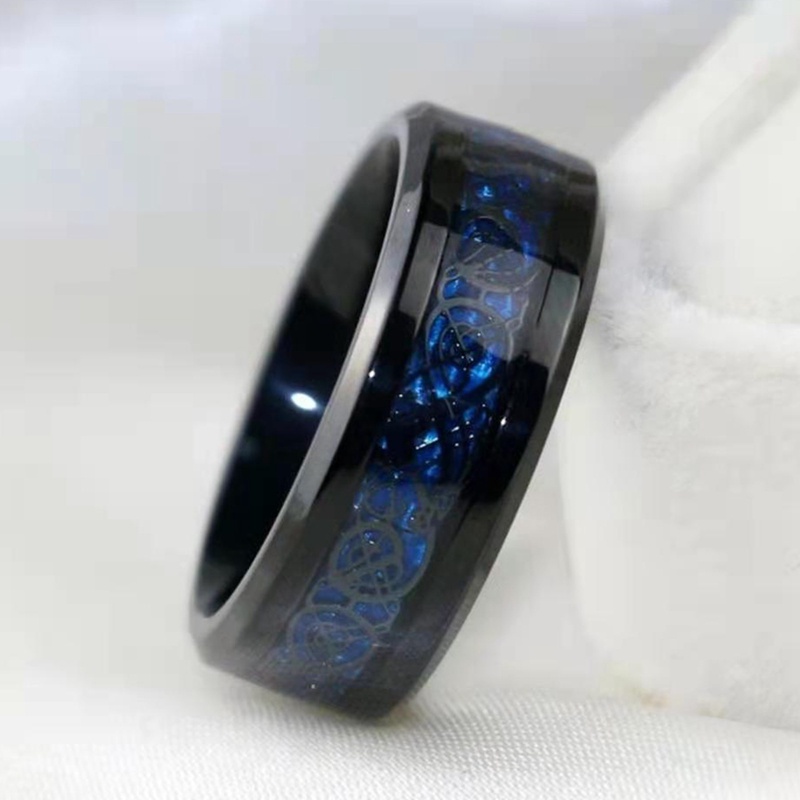 Pria Hitam Disikat Tangga Tepi Cincin Tungsten Alur Biru Pria Pernikahan Cincin Perhiasan