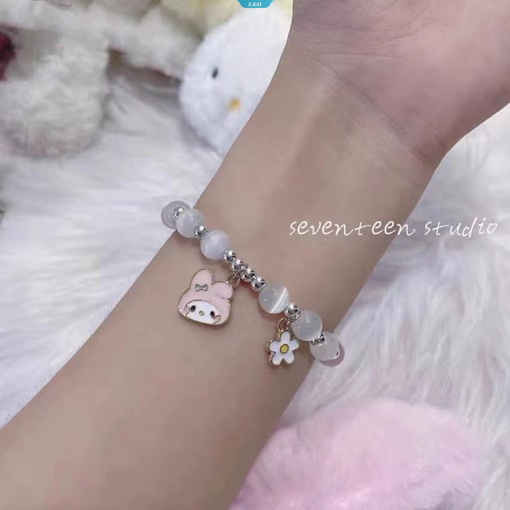 Kawaii Lucu Sanrio Kuromi Mymelody Cinnamoroll Pom Pom Purin Manik-Manik Kristal Gelang Hadiah Pacar Mainan Untuk Anak Perempuan [ZK]