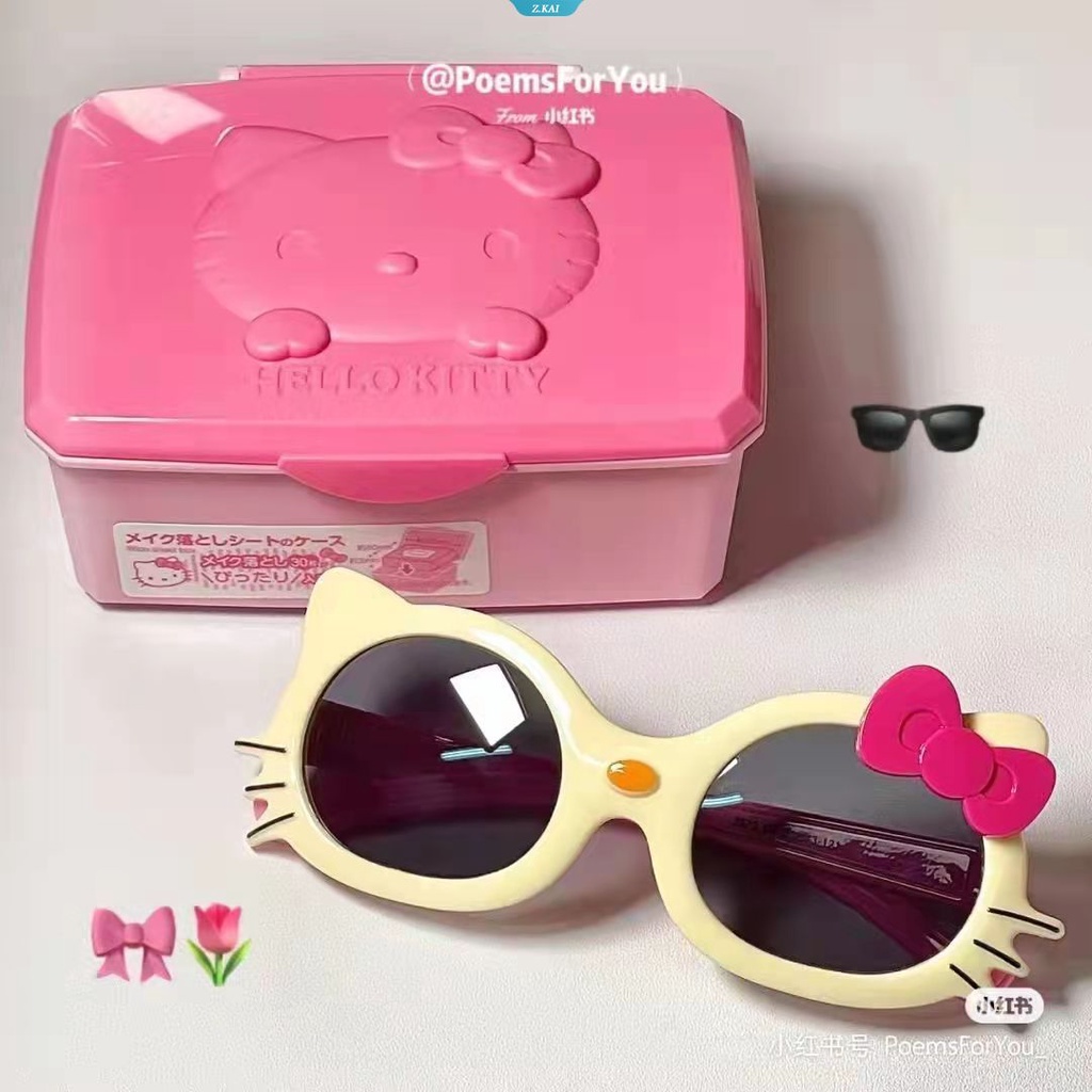 Sanrio HelloKitty Fashion Lucu Anak Kacamata Foto Props Kacamata Hitam Siswa Perempuan Lucu Kartun Kacamata Kerai Cermin [ZK]