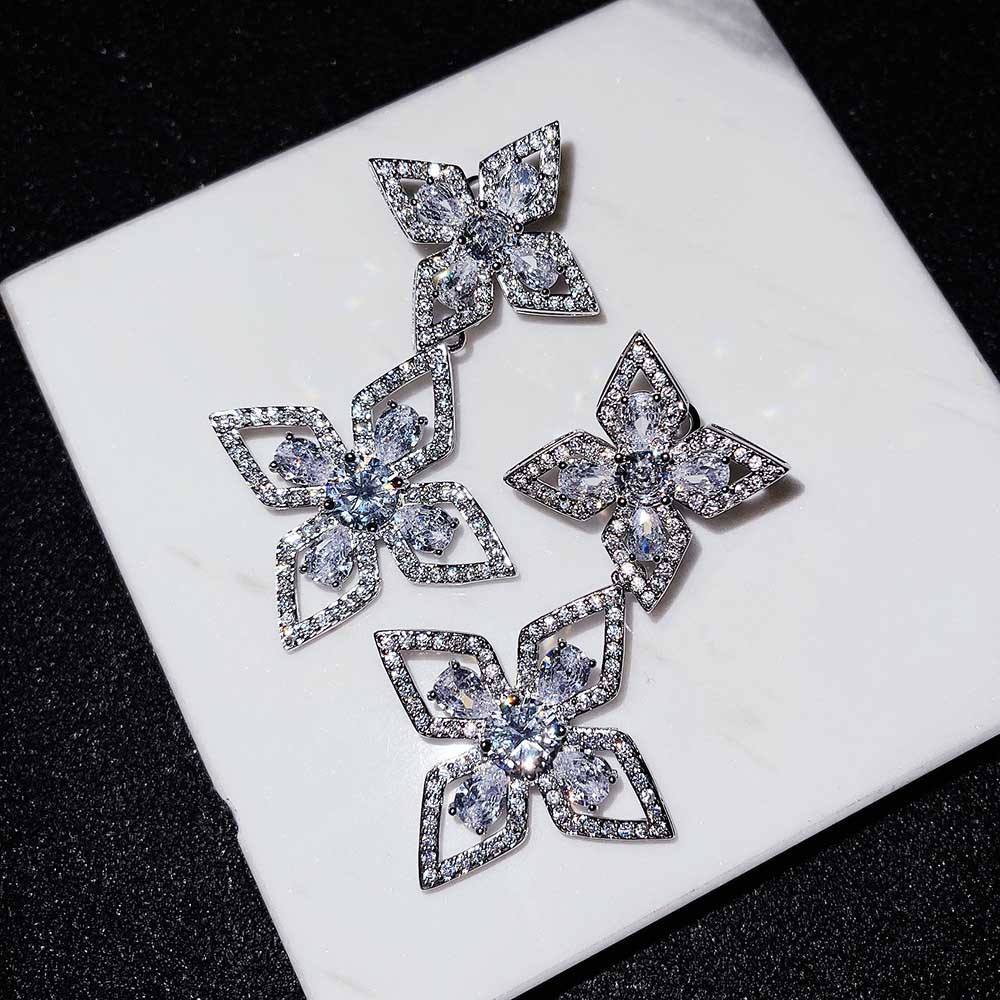 Goldkingdom Fashion Perhiasan Aksesoris Ready Stock Empat Daun Semanggi Kalung Anting Sterling Silver Berlian Mewah Jas