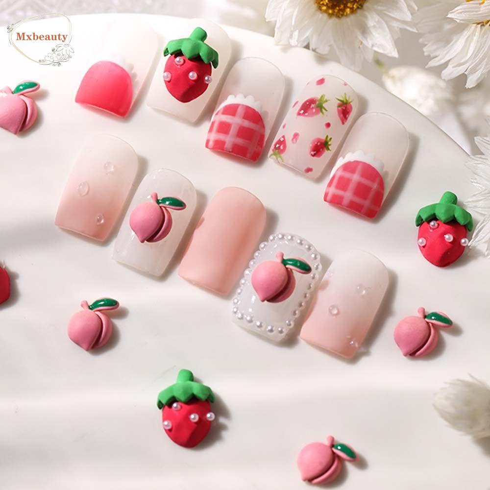 Mxbeauty 3D Dekorasi Nail Art Warna-Warni Peri Cinta Strawberry Peach Bunga Hiasan Kuku DIY