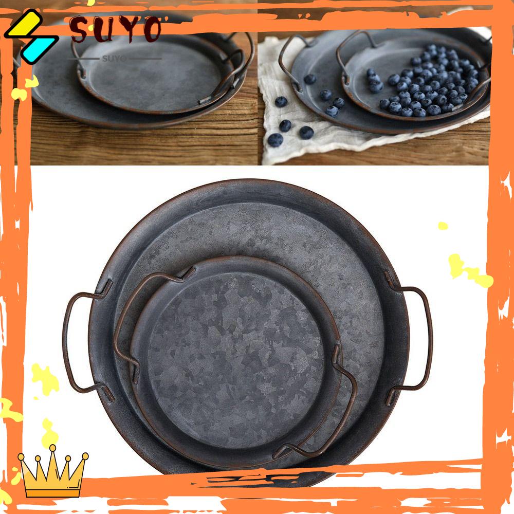 Suyo Retro Metal Plate Tahan Lama Dengan Pegangan Besi Kerajinan Nampan Hias